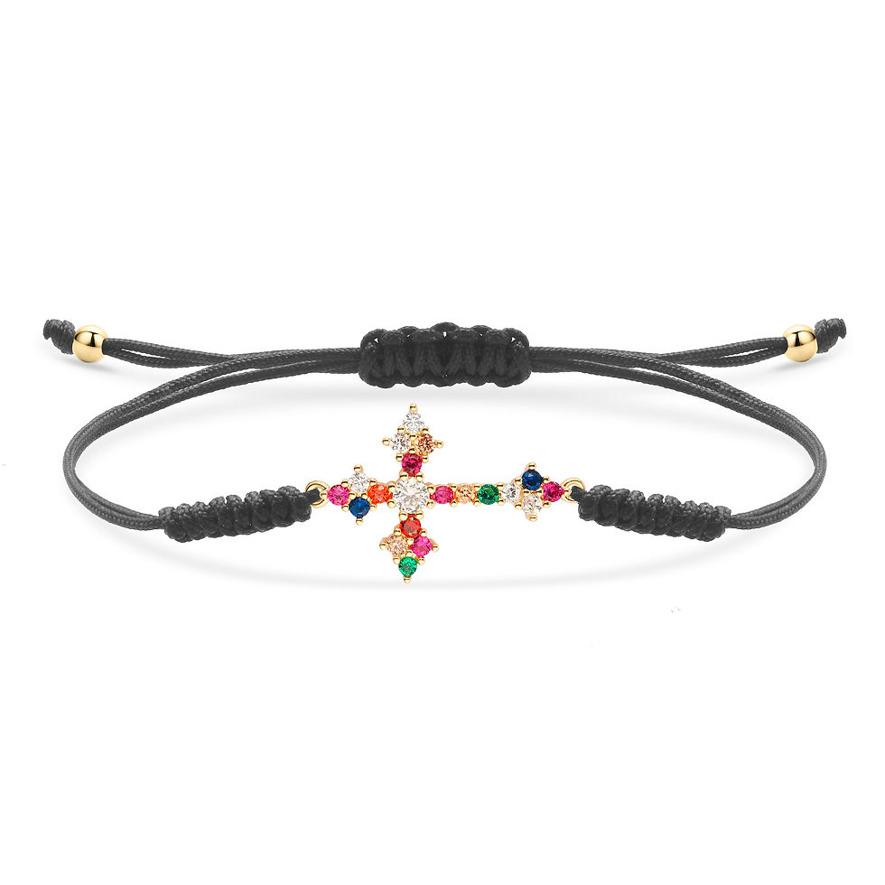 Thumbnail: Cubic Zirconia Crystal Christian Cross Charm Bracelet Women Rainbow CZ Stones Bo