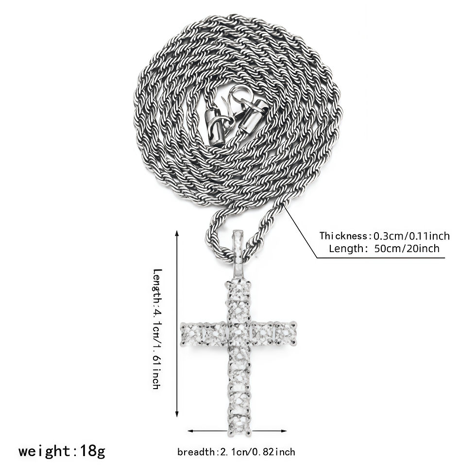 Thumbnail: Iced Out Crystal Zircon Cross Pendant Necklace Silver Plated Twisted Chain Neckl