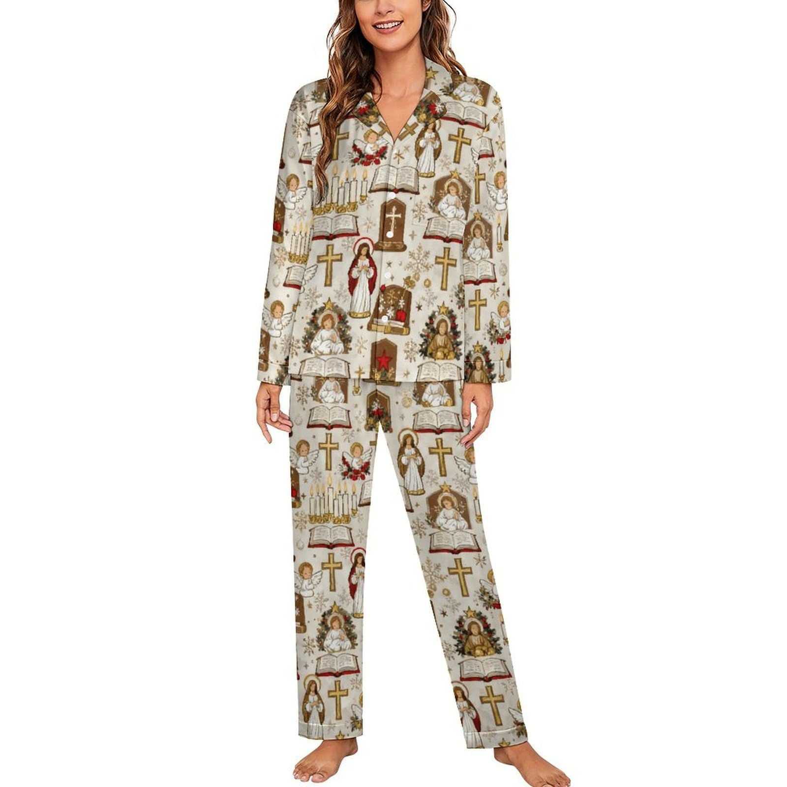 SWEET TANG Women's Casual Pajama Set Christian Bible Verse Prayers, Long Slee...