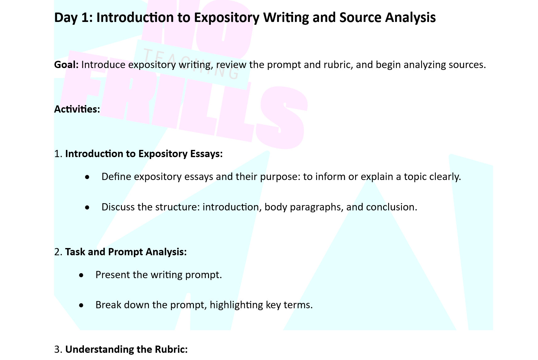 No Frills Expository Essay Lesson Plan