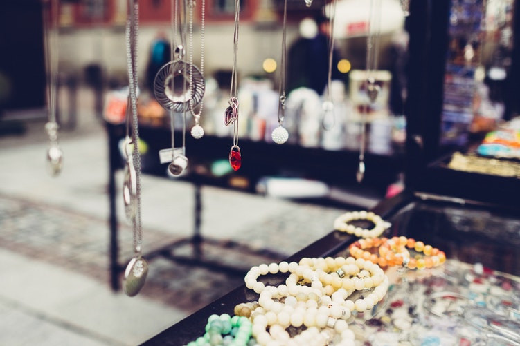 A display of necklaces and bracelets