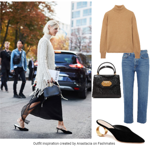 Photo collage of woman walking across the street