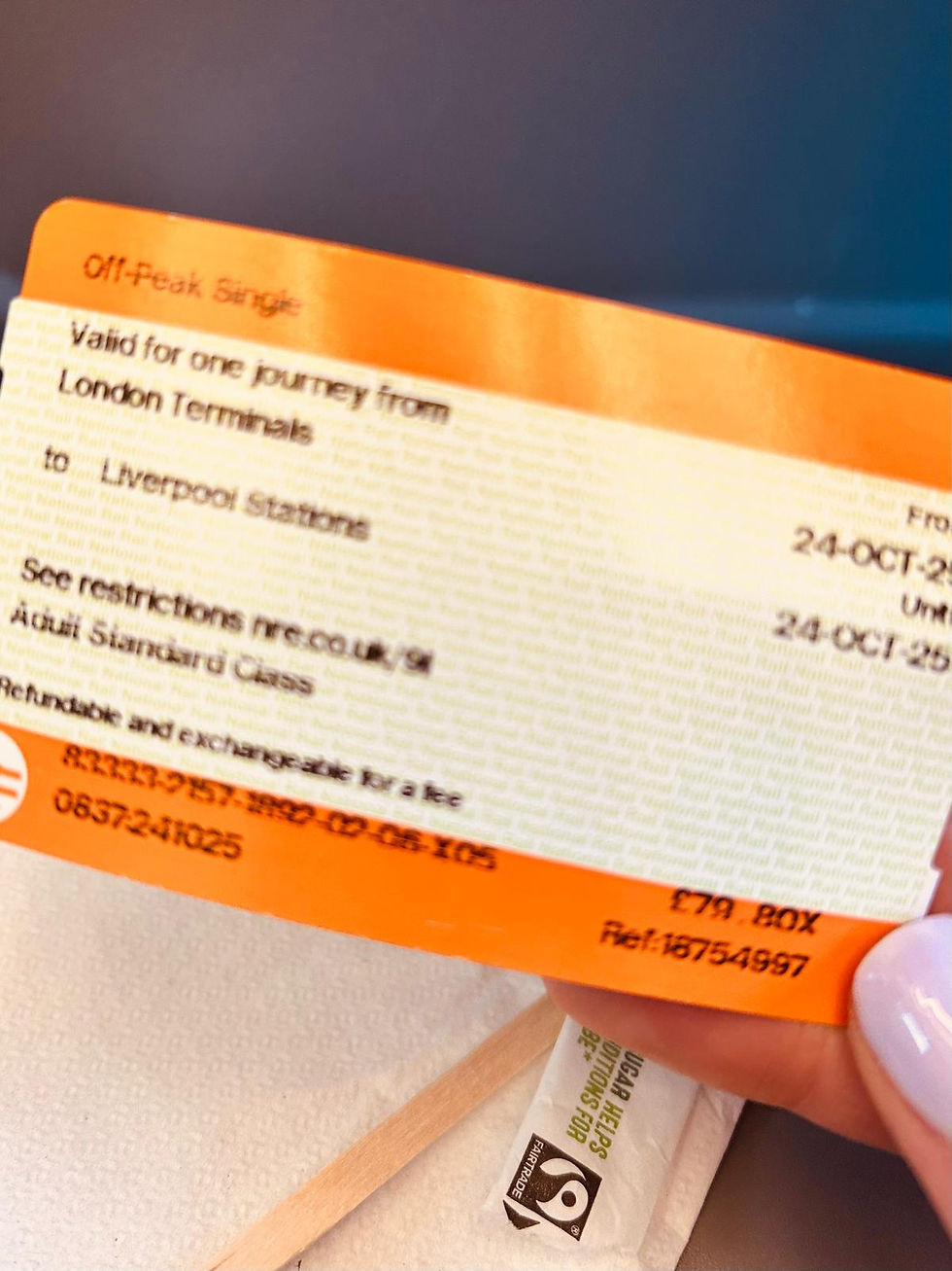 Photo of train ticket from London to Liverpool.