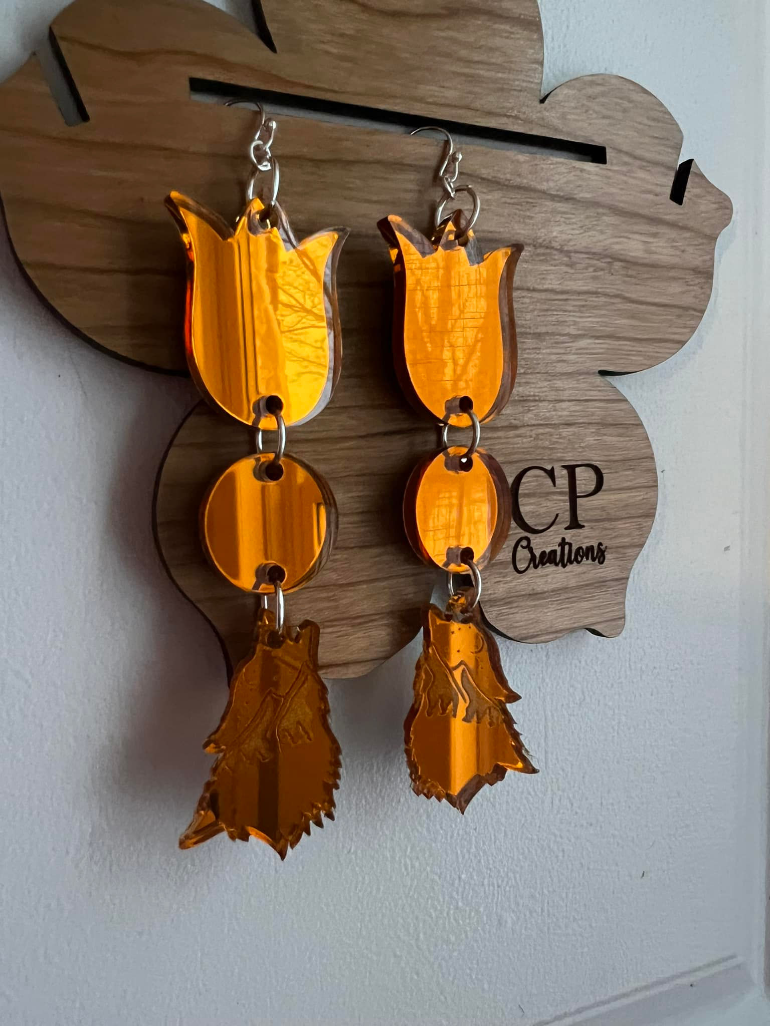 Orange Mirrored Wolf Earrings