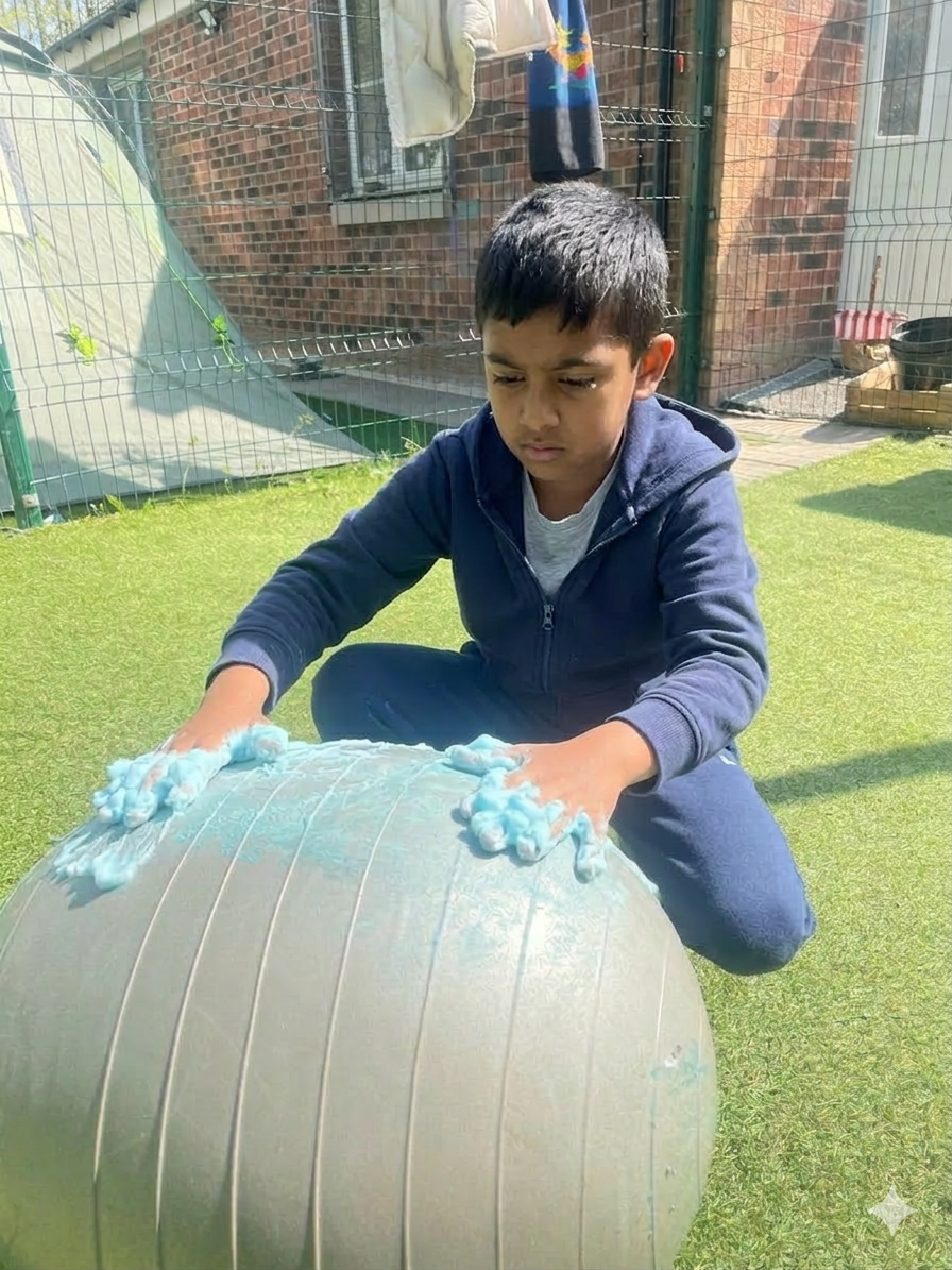 Child engaging in sensory play outdoors