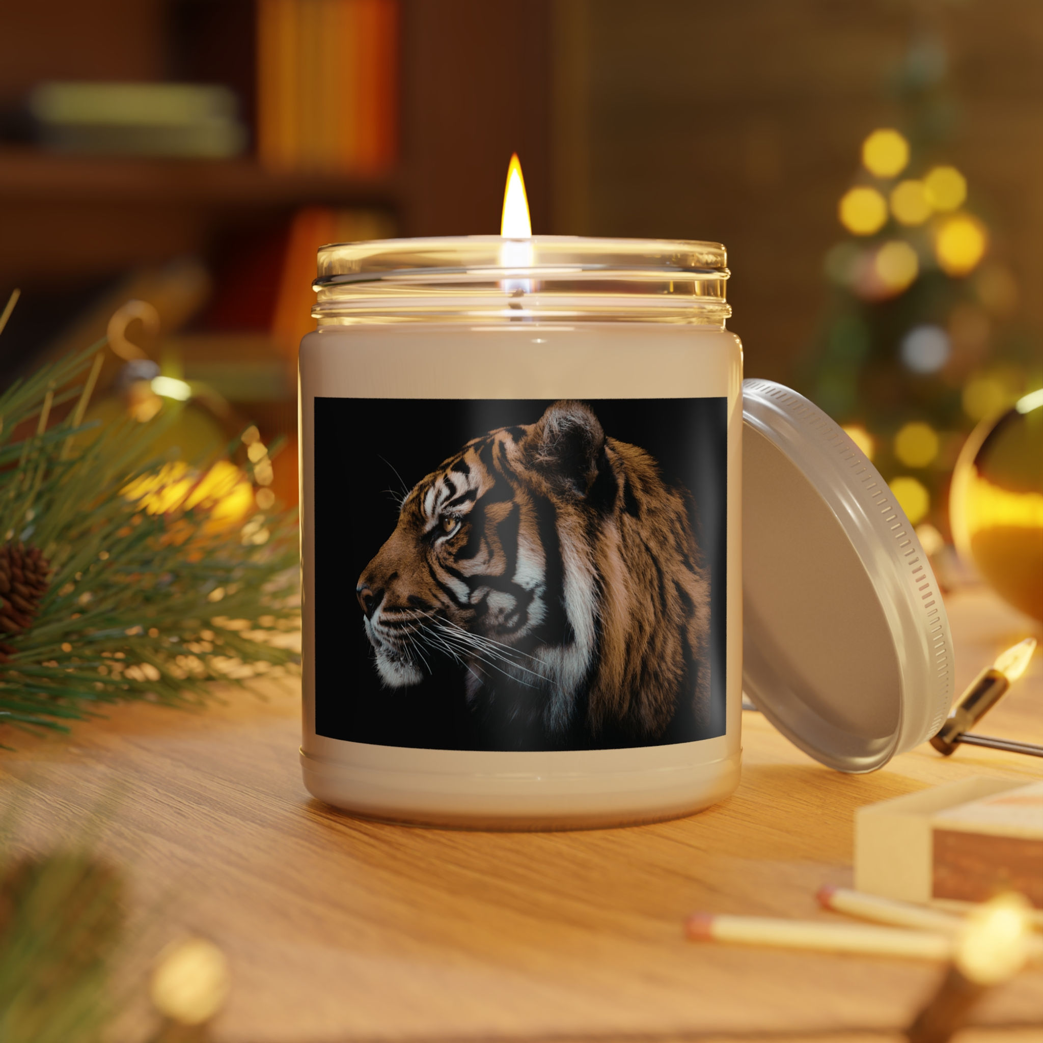 Tiger Eco-friendly Scented Soy Candles with White Lid, 9oz