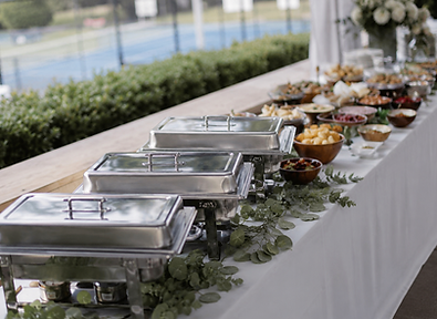 Full-service event buffet with covered chafing dishes
