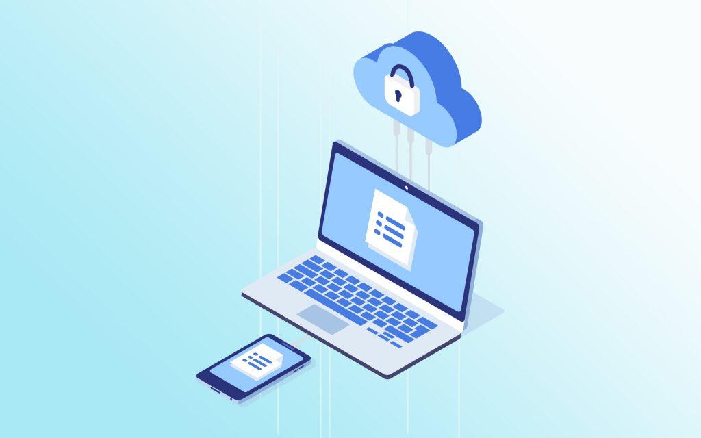 Cellphone, laptop, and cloud database connected.