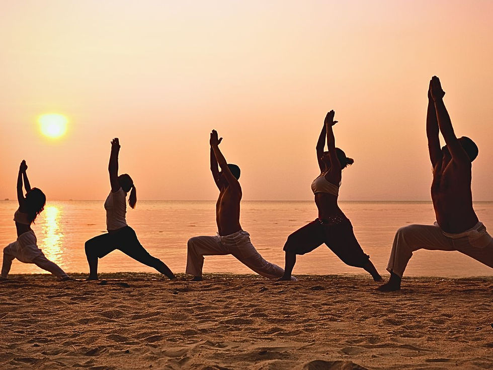 Yoga, group meditation, exercise on the beach, Physical Movement, Grounding Techniques,