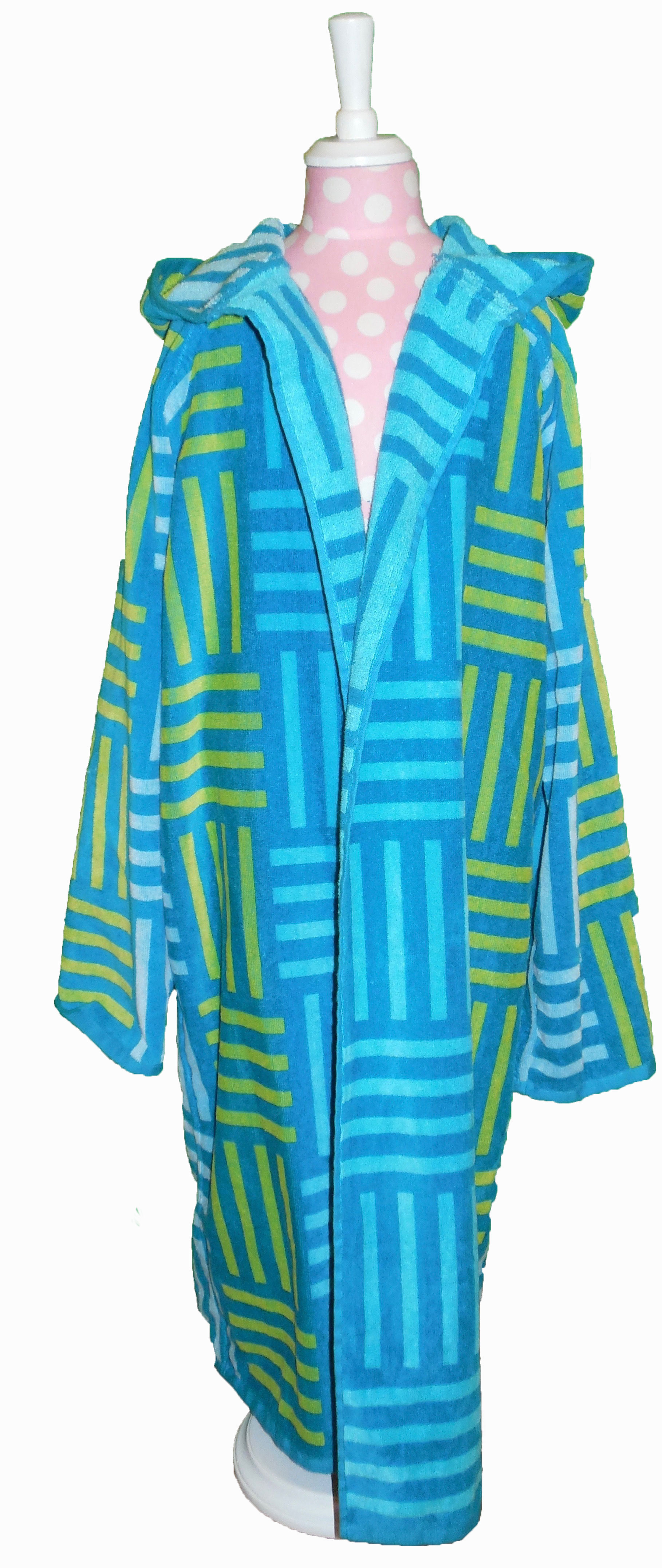 Hooded Towel Robe: Aqua Pattern