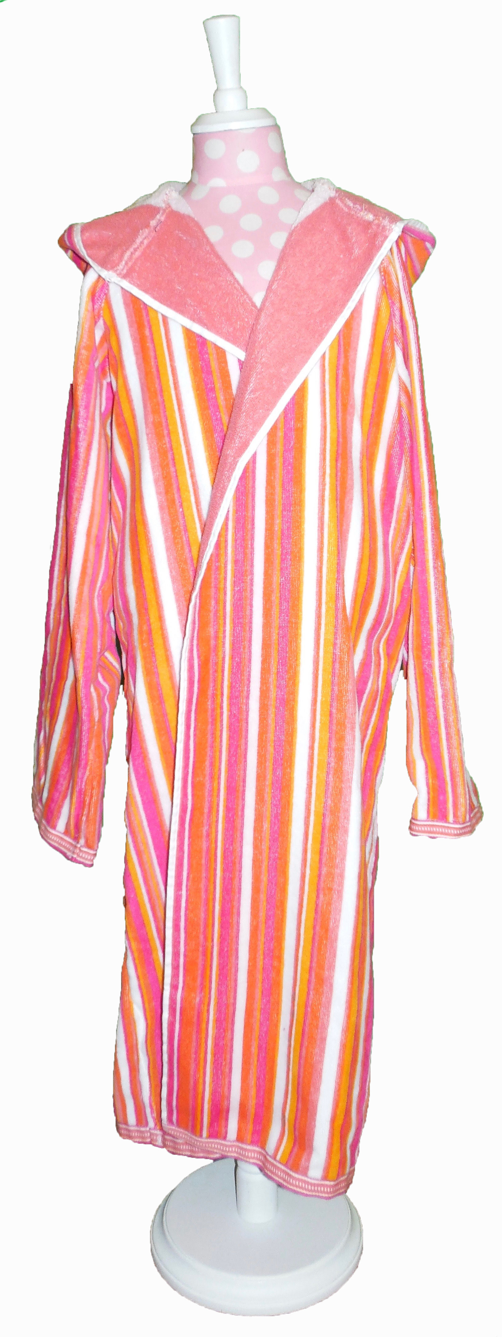 Hooded Towel Robe: Pink Mini Stripe