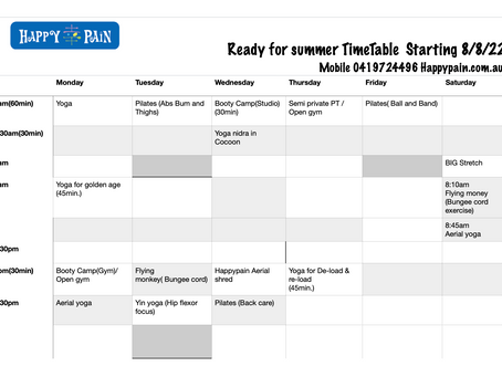 NEW! Time table and NEW 10 class pass for early evening classes.