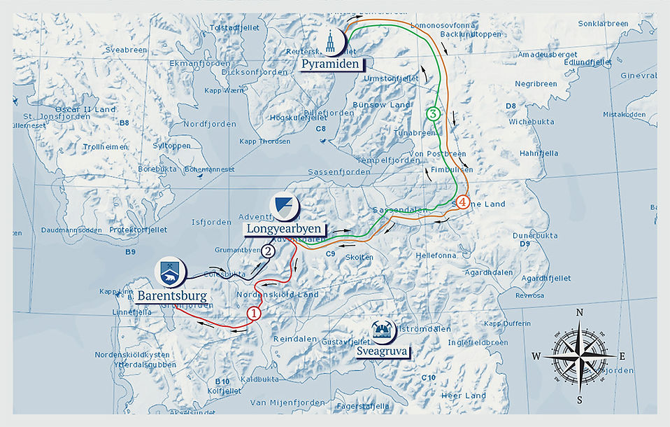 Glimpse of Svalbard, map of the tour