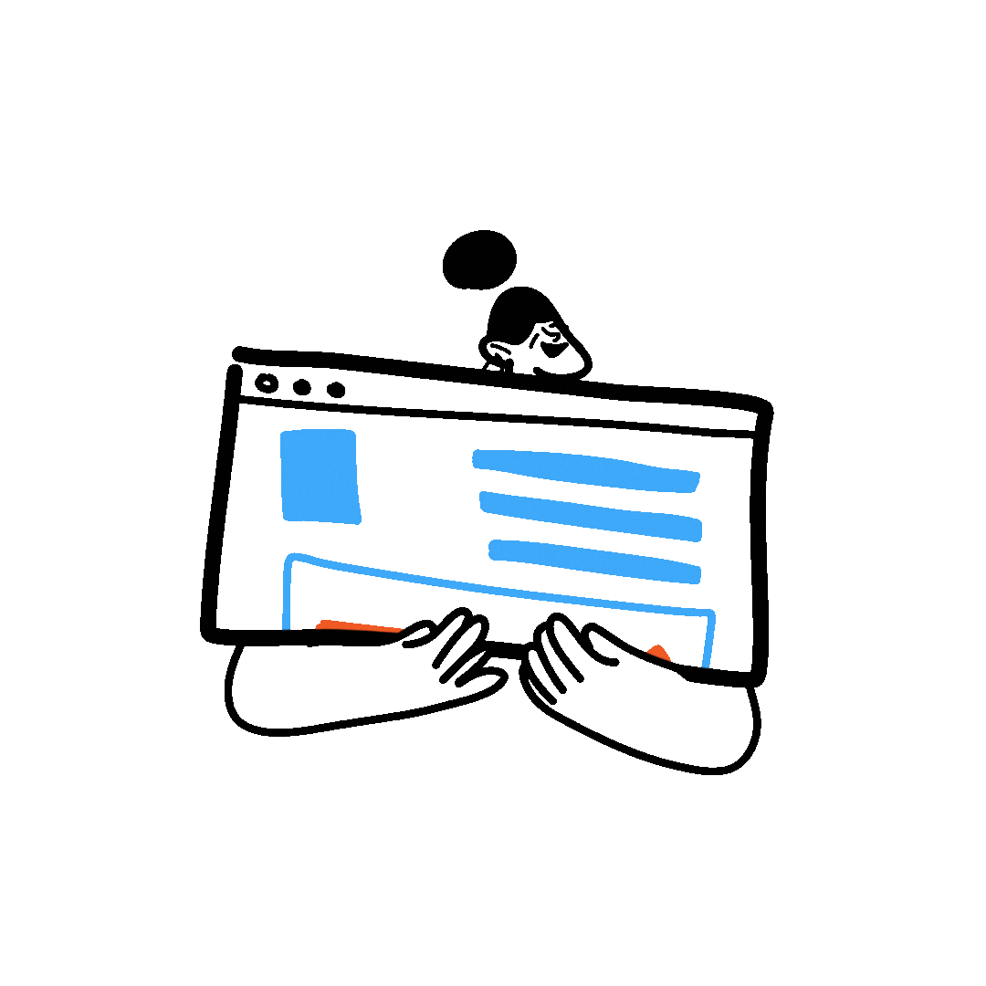 Person hält eine minimalistisch gezeichnete Website, symbolisch für informative Websites.