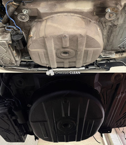 BMW E46 underbody restoration wheel well before & after