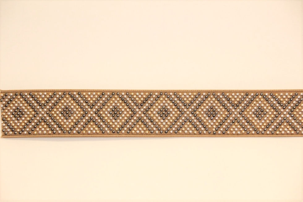 Thumbnail: Elastische beige tailleband met pareltjes- €8,9/m