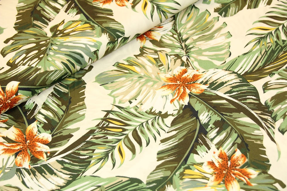 Thumbnail: Witte viscose met tropische print - €37,5/m