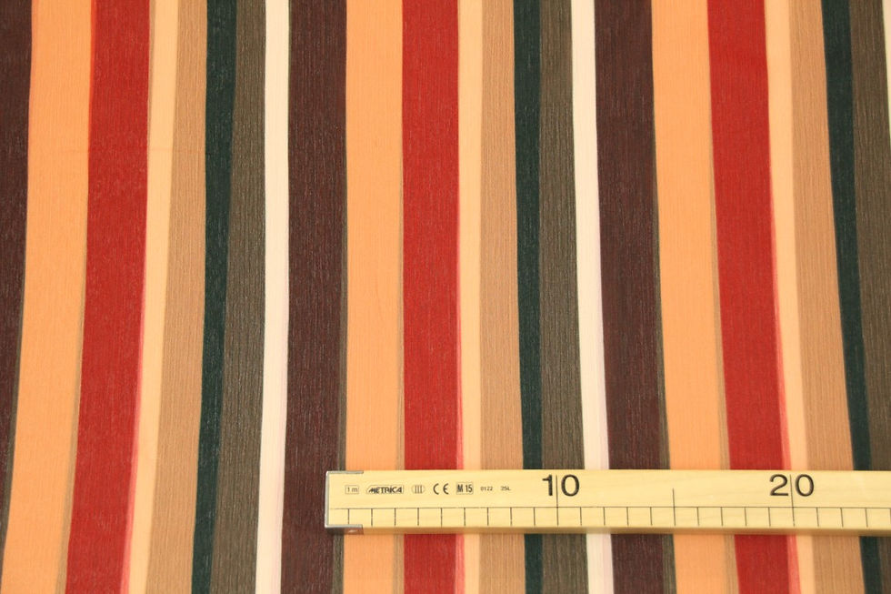 Thumbnail: Voile met groene, rode en oranje strepen - €36,5/m