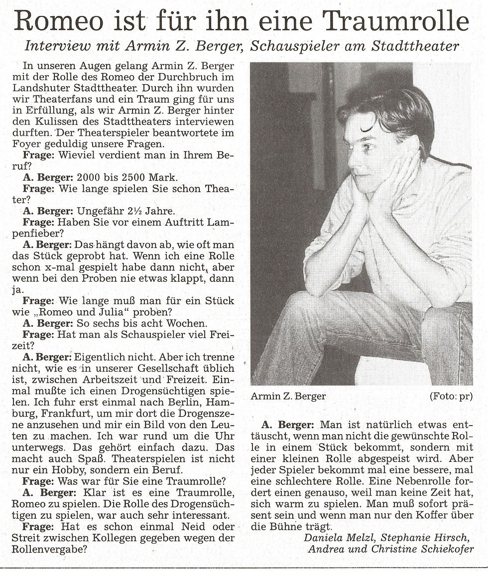 Interview mit der Landshuter Zeitung zur Inszenierung Romeo und Julia