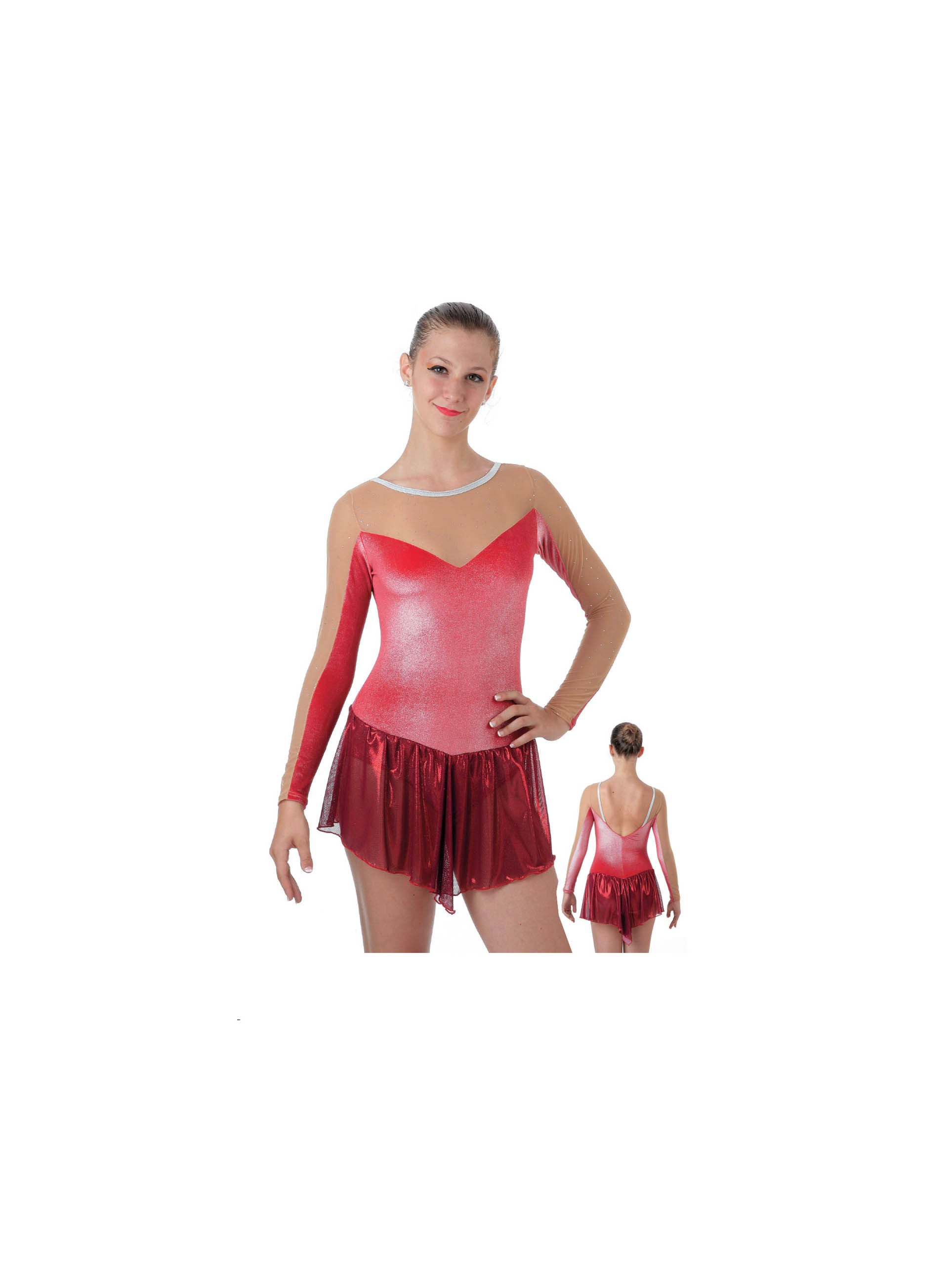 6564 Body de patinage en velours laminé et maille à motifs. Fabriqué en Italie