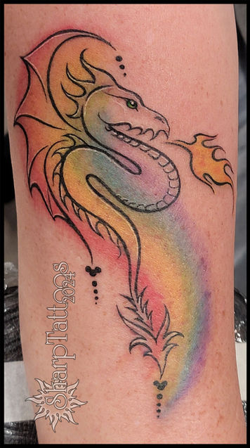 dragon, mickey, disney, rainbow, fire, protection, tattoo, sharptattoos