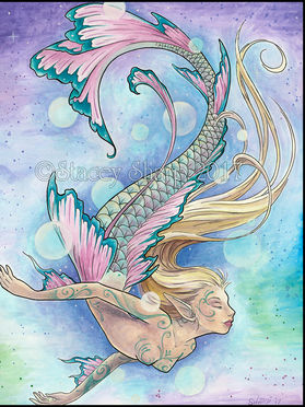 mermaid, sharptattoos, watercolor, underwater, undersea, painting, bubbles,  float, flow, swim, 