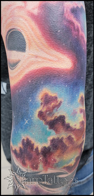 nebula, space, stars, constellation, planet, black hole, sun, event horizon, tattoo, sharptattoos