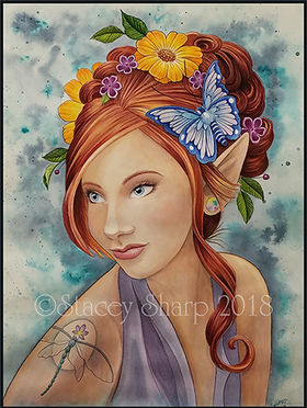 dragonfly, tattoo, sharptattoos, faery, elf, faerie, fairy, flowers, butterfly, hair, updo, sharptattoos, watercolor, painting