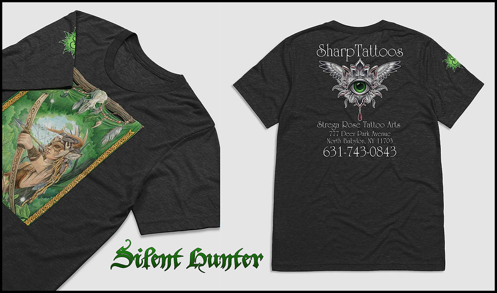 Sharp Fantasy Art Merchandise - Silent Hunter Faun Tee Shirt Front and Back