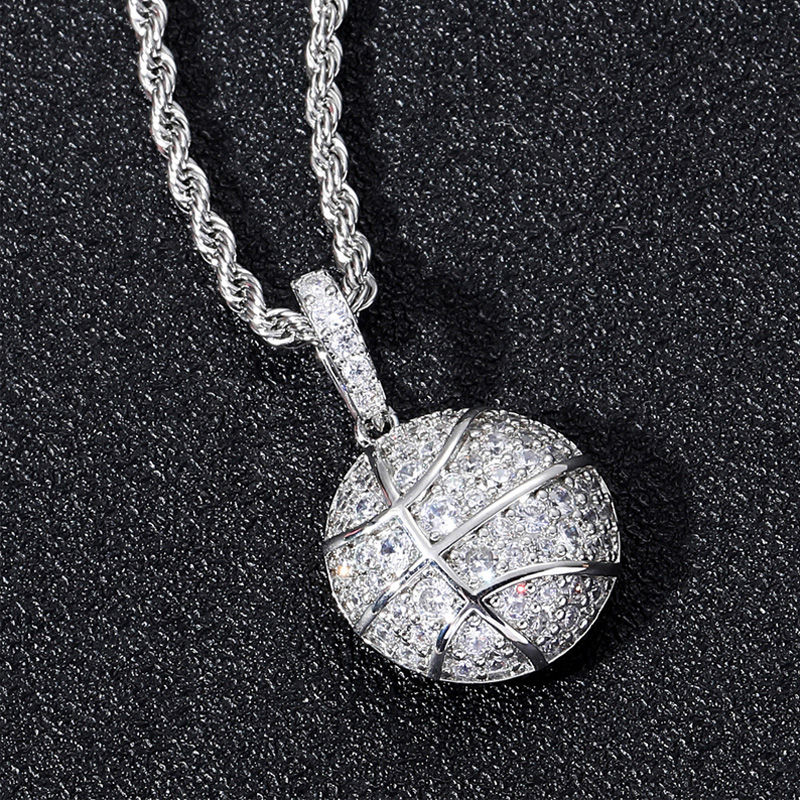 Thumbnail: Fashion Sports Series Basketball Pendant Necklace Silver Gold Iced Out Choker