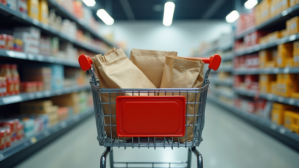 Close-up view of a shopping cart filled with rewards items