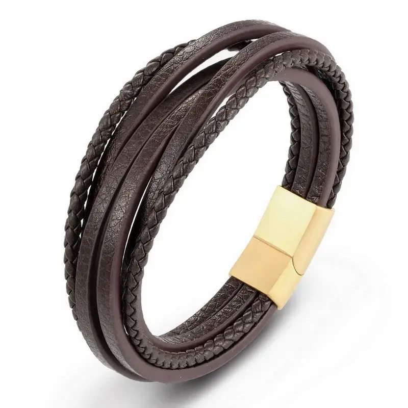 Thumbnail: XQNI Fashion Stainless Steel Bangle Chain Genuine Leather Bracelet