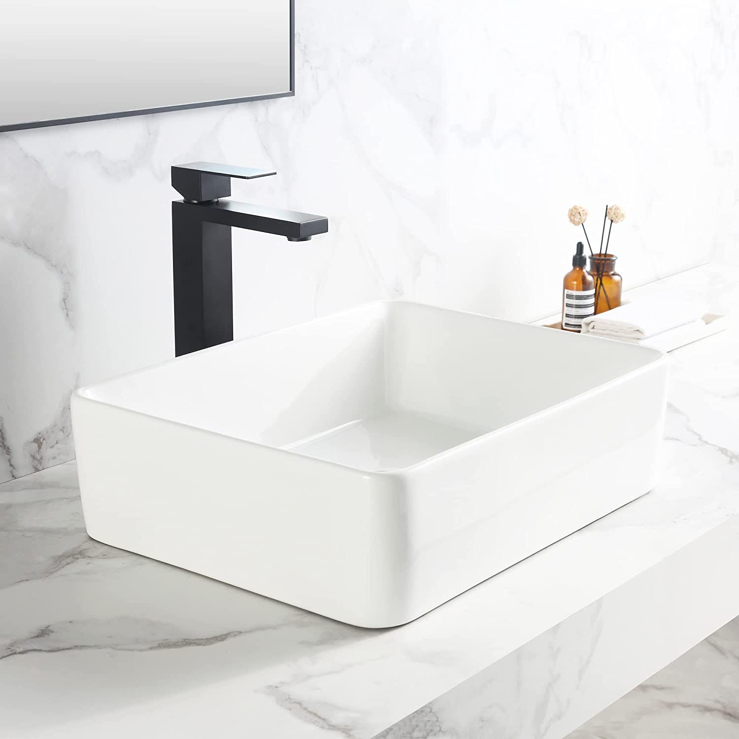 COMO 19 x 15" Rectangle Bathroom Vessel Sink - Gloss white