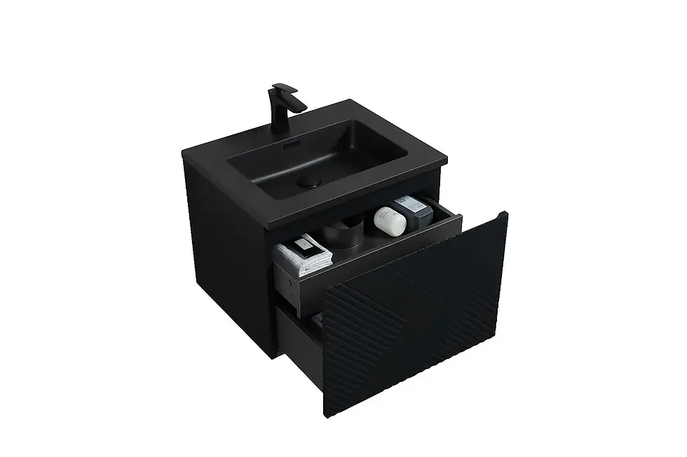 Thumbnail: Roxboro 24" Black Wall Mount Bathroom Vanity, Black Engineered Quartz Countertop