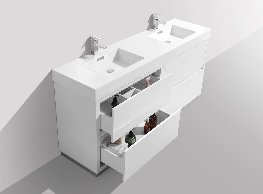 Thumbnail: 60" BLISS - GLOSS WHITE - Double Sink Freestanding Bathroom Vanity