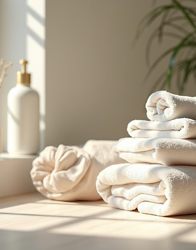 An-environmental-shot-of-a-peaceful-meditation-corner-with-soft-towels-and-minimalist-deco