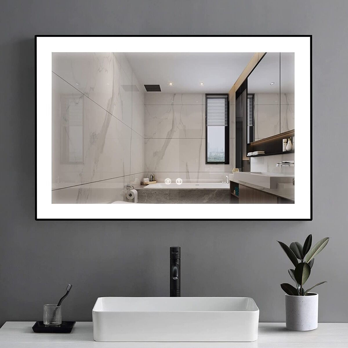 48" LED Mirror Matte Black Frame Frosted Edge
