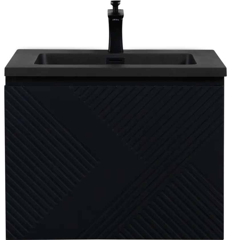 Thumbnail: Roxboro 24" Black Wall Mount Bathroom Vanity, Black Engineered Quartz Countertop