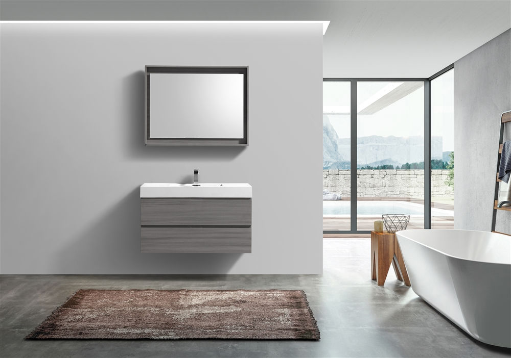 KUBEBATH - 40" Vulcan Ash Grey Wood Wall Mount Modern Bathroom Vanity