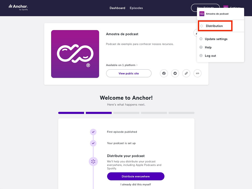 Imagem da plataforma Anchor | Como localizar o Feed RSS nas principais plataformas de hospedagem áudio