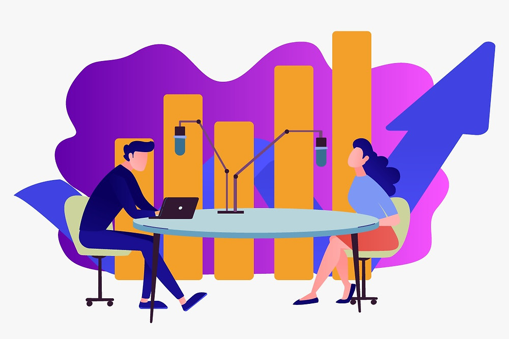 Ilustração da gravação de um podcast para empresas | Podcasts no endomarketing