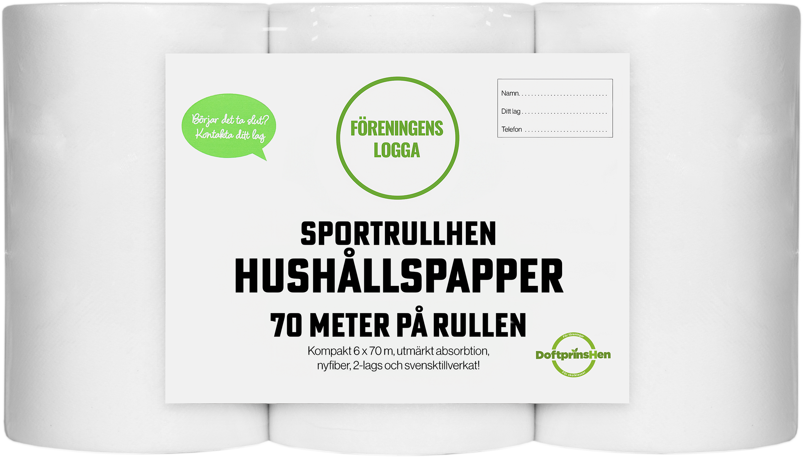 Sportrullhen Hushållspapper 6 st rullar á 70 m = 420 m/ bal