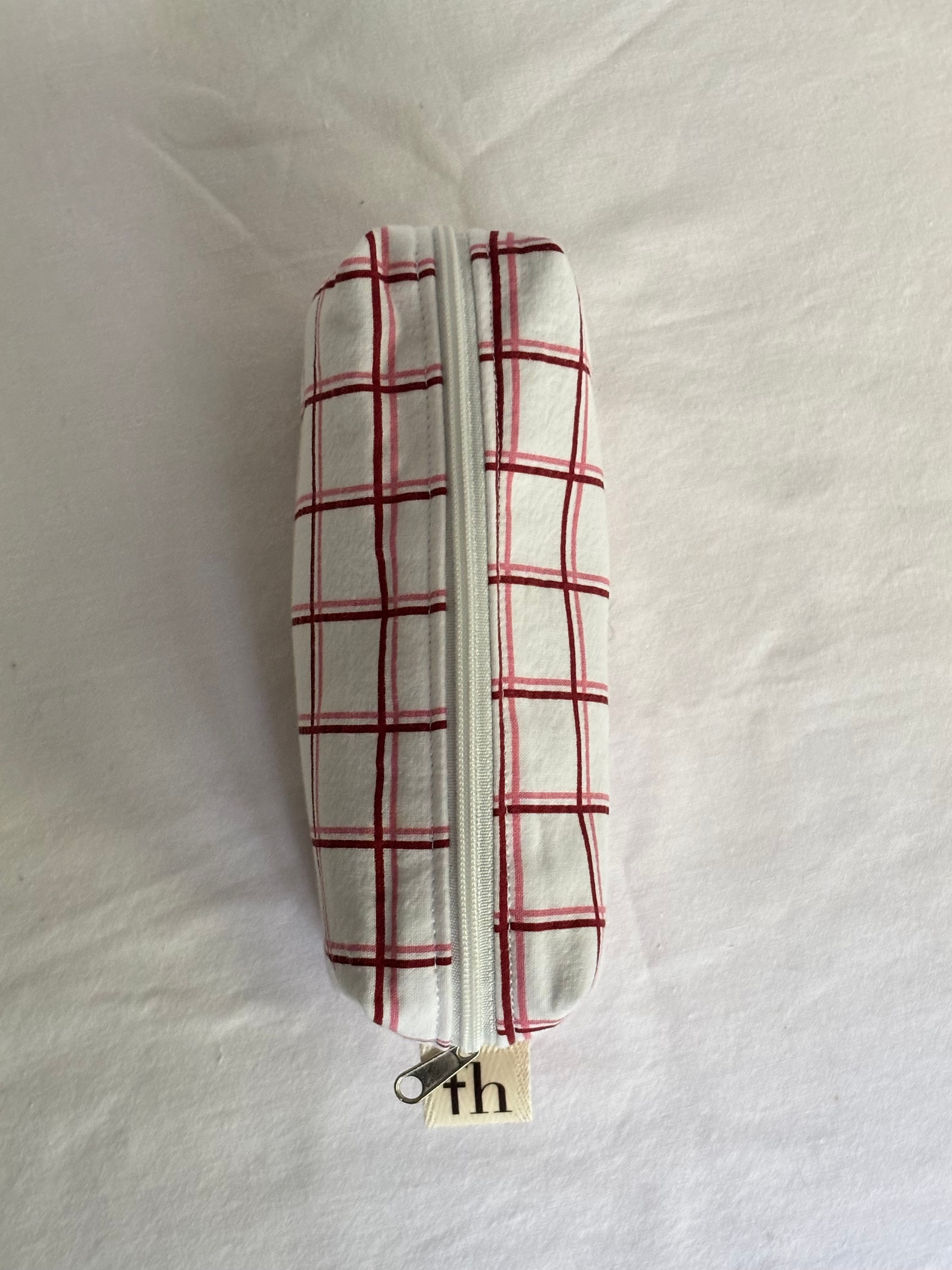 small red and pink grid handmade bag