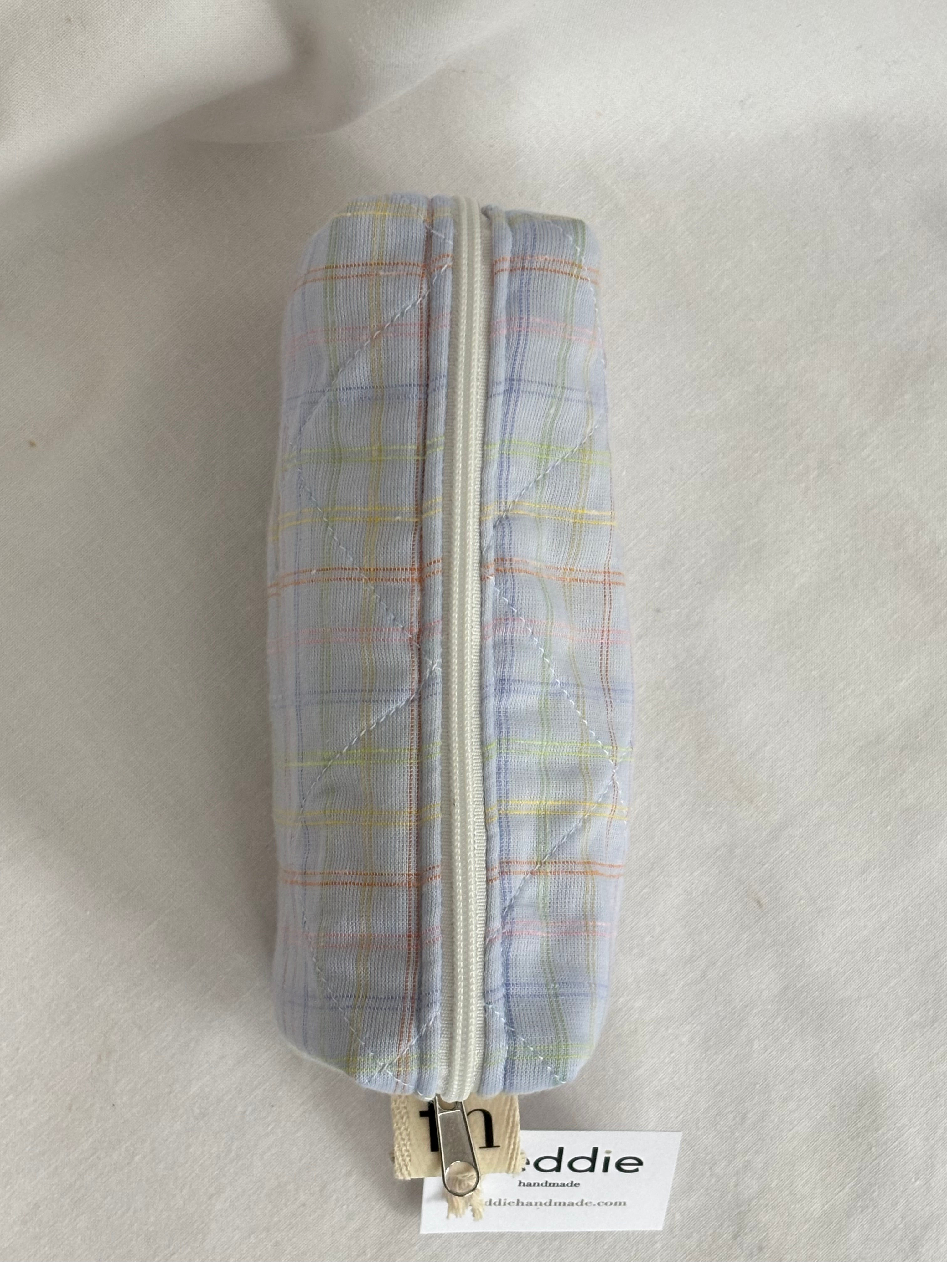 small purple and rainbow plaid quilted handmade bag