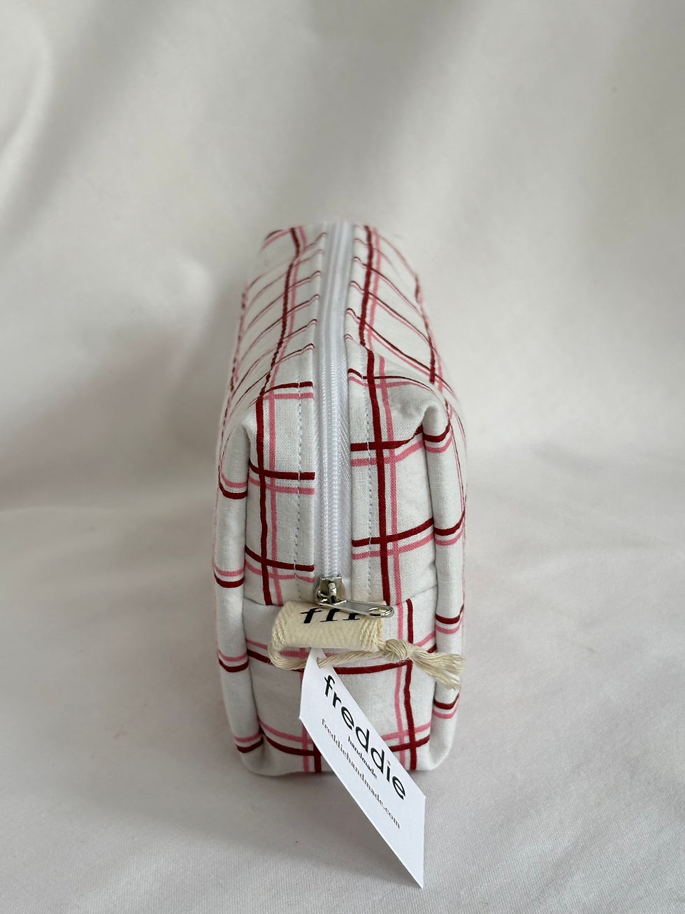 Thumbnail: medium red and pink grid handmade bag