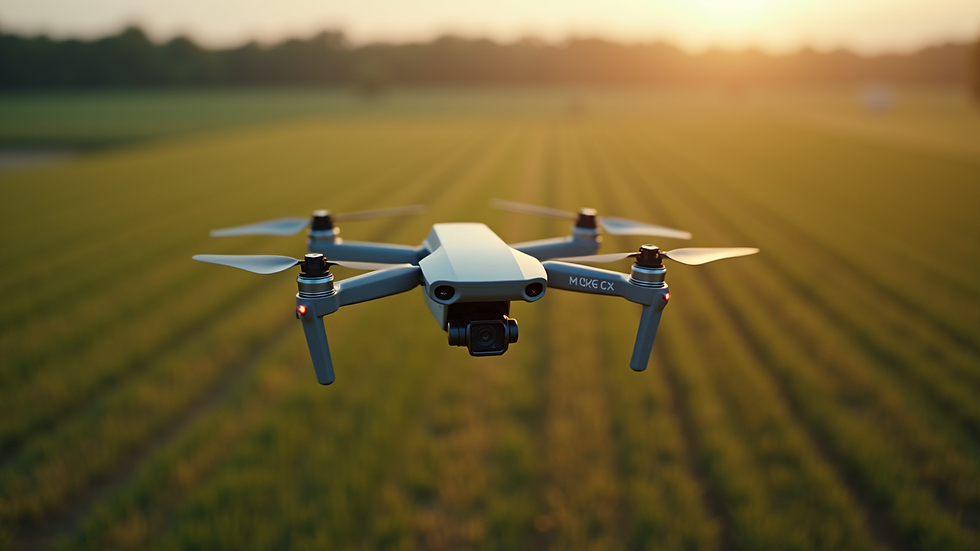 Aerial view of a farm with drone technology in action
