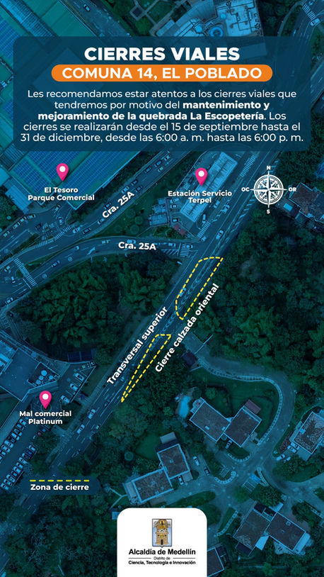 ¡Ojo con la Transversal Superior! Habrá cierre parcial en El Poblado 🚧