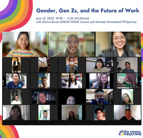 screenshot from Zoom of participants smiling