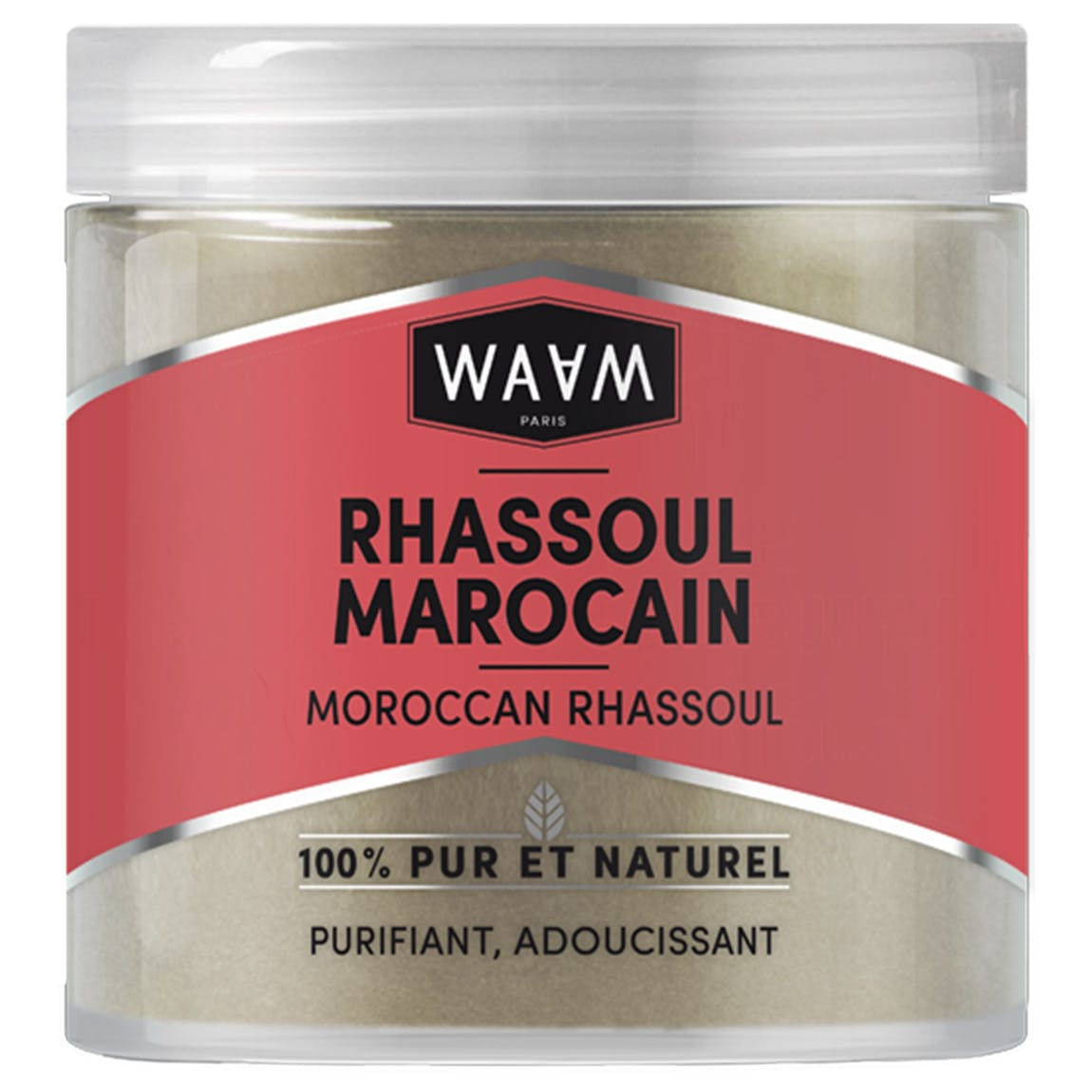 Rhassoul marocain, 100% pur, utilisé pour ses propriétés purifiantes et adoucissantes sur la peau et les cheveux. Africa Box Cosmetics.