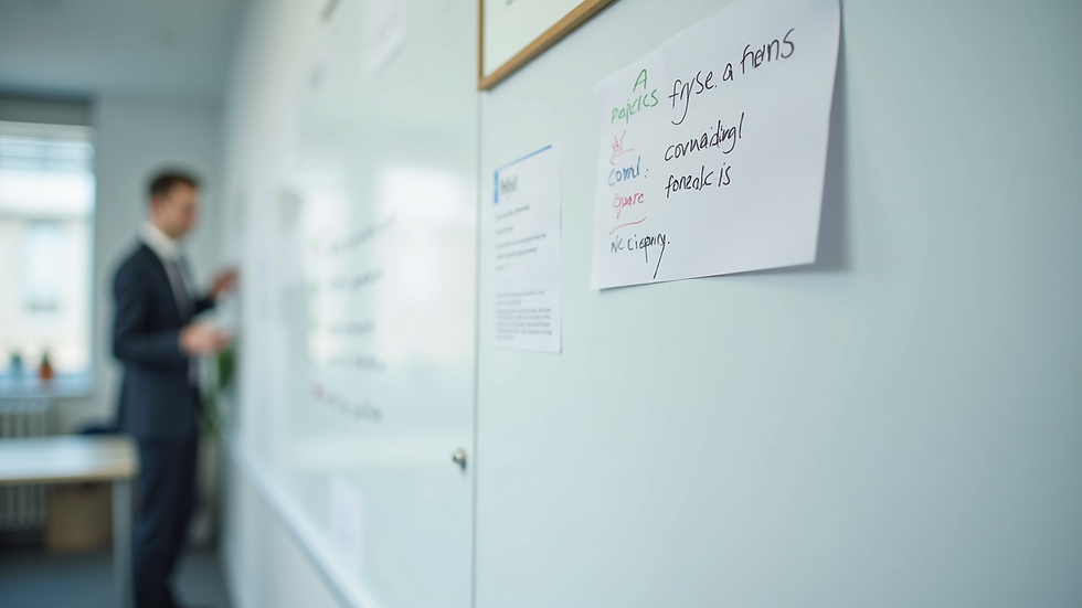 Close-up view of a whiteboard with AI project planning notes